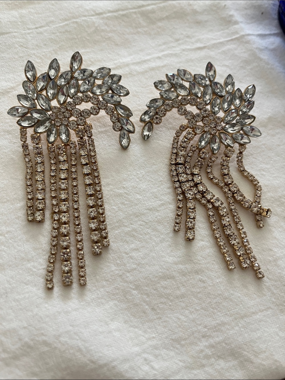 Crystal Tassel Statement Pierced Earrings - Silver Rhinestone Fringe